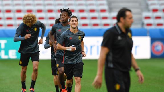 Hazard, durante el último entrenamiento de Bélgica. 