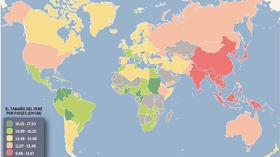 Un mapa refleja el tamaño del pene por países, ¿quién gana?