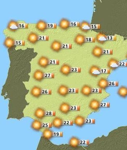 Mapa del tiempo en España para el lunes Santo. 