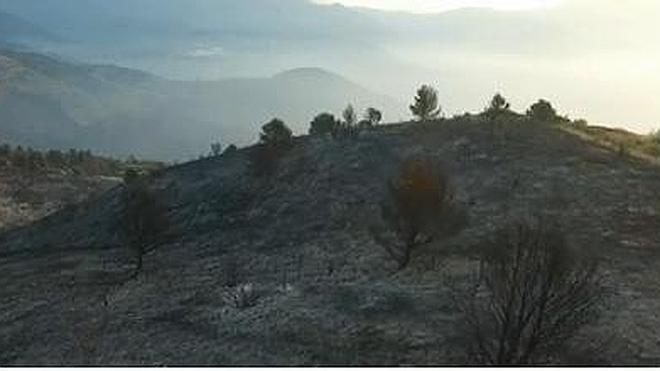 El monte incendiado, a vista de pájaro