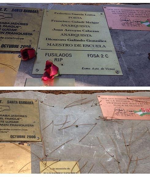 Retiran la placa con la que el Ayuntamiento de Víznar situaba la fosa de Lorca en el barranco