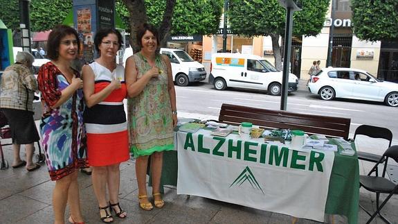 La delegada de Salud, Gracia Fernández, en el centro, acompaña a la Asociación de Amigos del Alzhéimer de Almería