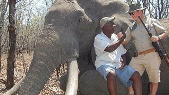 El cazador alemán junto al elefante muerto. 