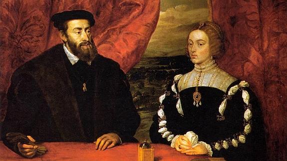 Carlos V e Isabel de Portugal, copia de Rubens de un original de Tiziano. 