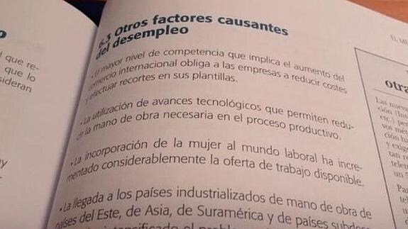 Un libro de Bachillerato echa la culpa del paro a las mujeres y los inmigrantes