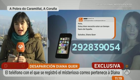 El correo electrónico firmado por Diana Quer  fue enviado desde una cuenta personal suya