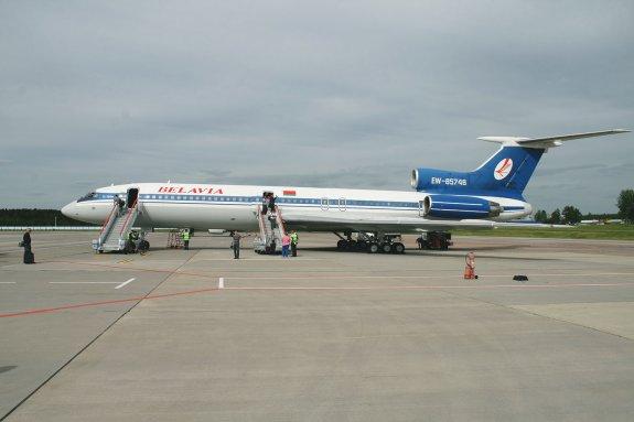 Imagen del último Tu-154 que voló en Europa. Fue el 29 de mayo de 2015; operado por la línea aérea nacional de Bielorrusia, enlazó la ciudad suiza de Génova con Minsk. falcus