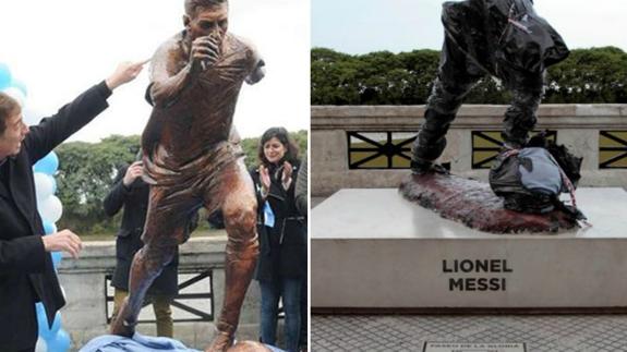 Destrozan la estatua de Lionel Messi en Buenos Aires