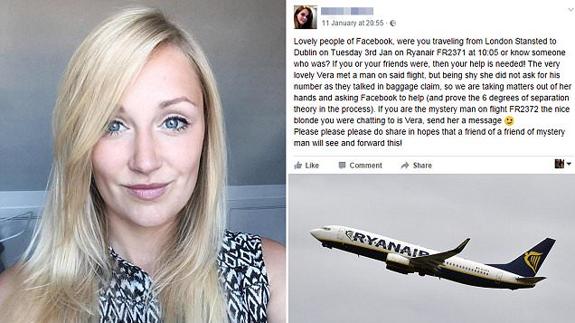 Conoció al hombre de sus sueños en un avión de Ryaniar y ahora le busca en Facebook