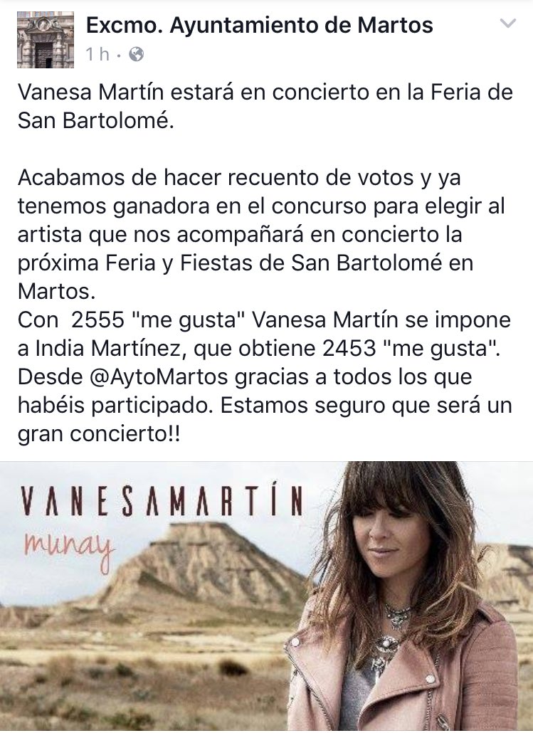Vanesa Martín gana el pulso a India Martínez para actuar en Martos