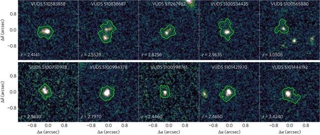 Imagen de las galaxias en formación descubiertas por el equipo granadino. 