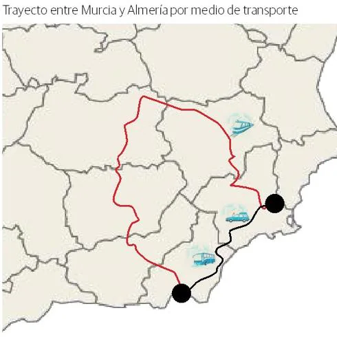 Almería-Murcia, más de 13 horas y dos transbordos para 173 kilómetros