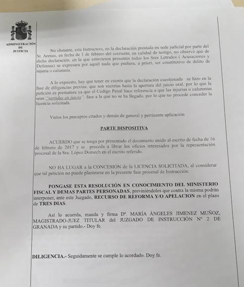 La jueza del 'caso Nazarí' impide a una investigada querellarse contra un testigo