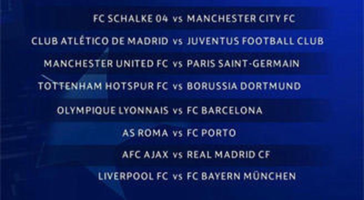 Ajax-Real Madrid, Lyon-Barcelona y Atlético-Juventus, en octavos de final de la Champions