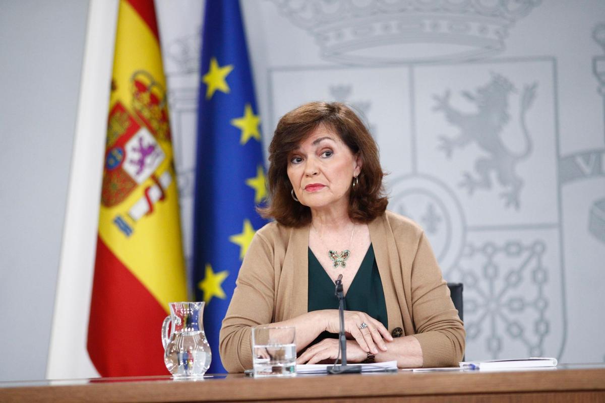 Carmen Calvo en la rueda de prensa tras el Consejo de Ministros