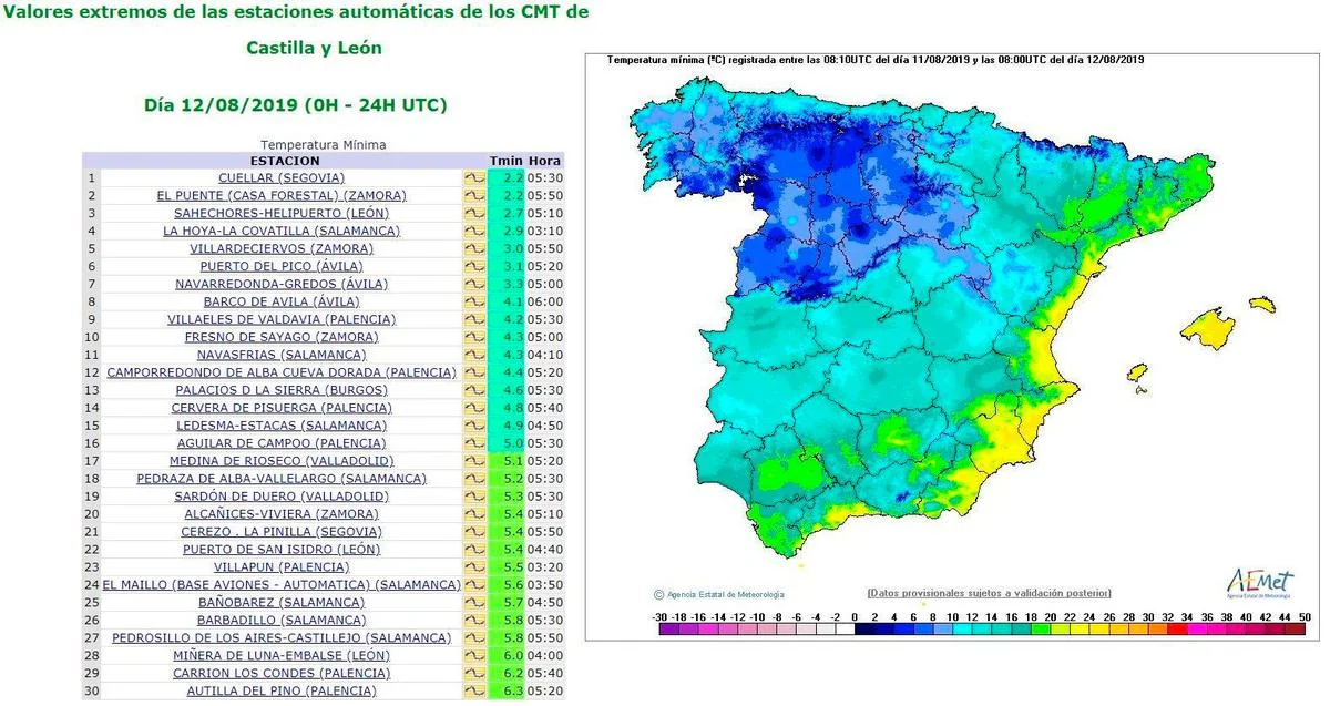 Las temperaturas más bajas de España se concentran en Castlla y León