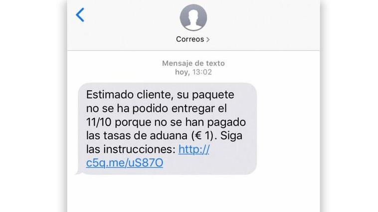 Mensaje enviado suplantando la identidad de Correos.