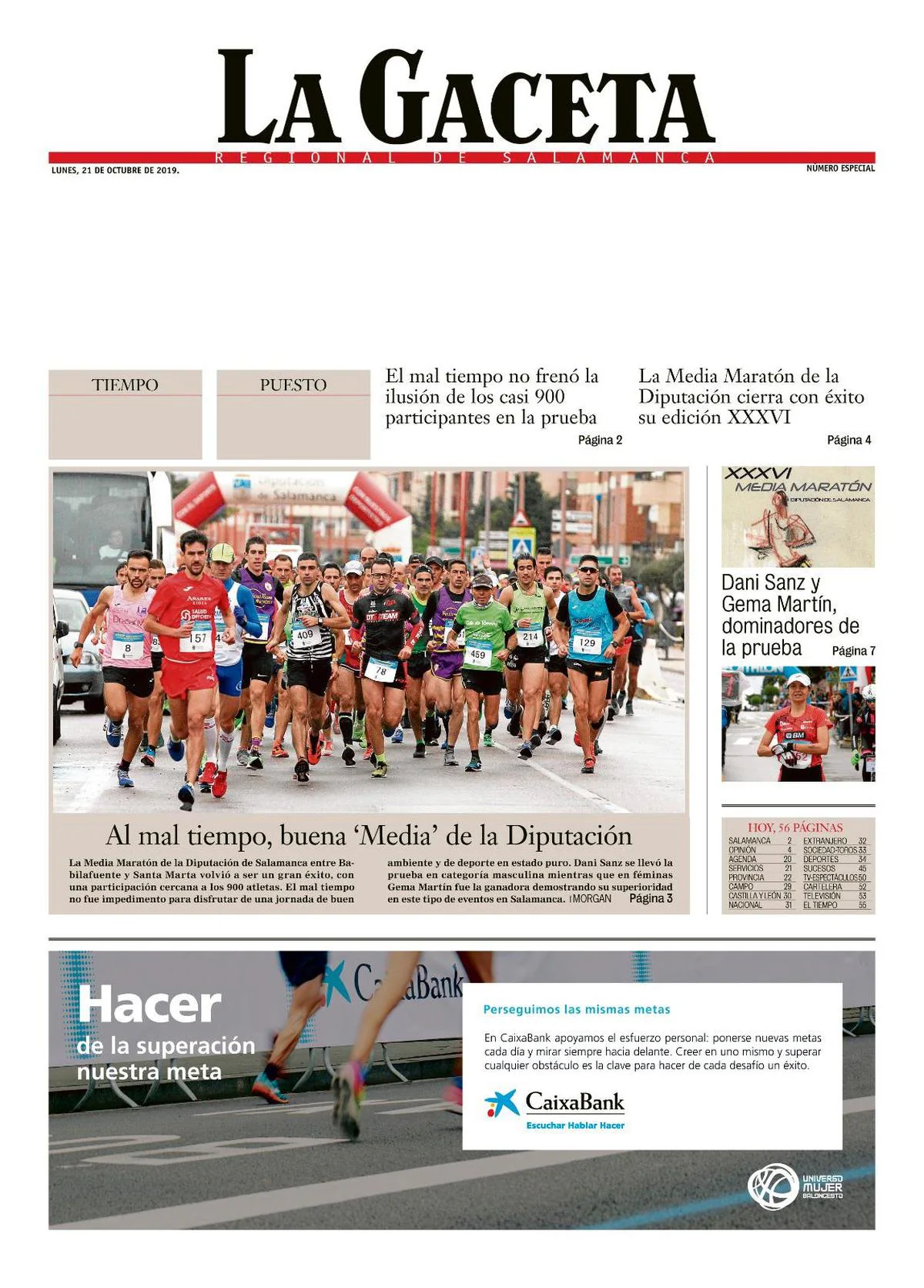 Descargue aquí su portada personalizada de LA GACETA de la XXXVI Media Maratón de la Diputación de Salamanca