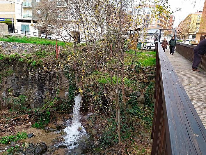 Imagen de tuberías que desaguan al río Cuerpo de Hombre en el entorno de la isla de la Aliseda de Béjar.