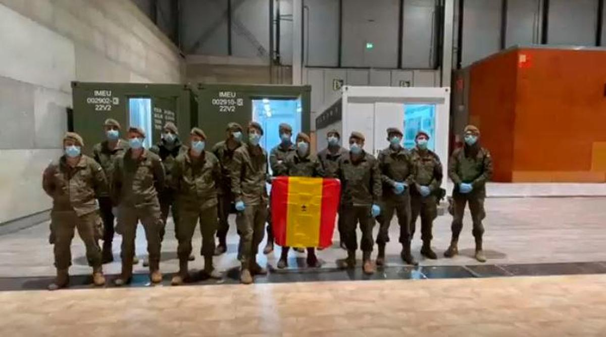 Los militares del Regimiento de Ingenieros de Salamanca, en Ifema.