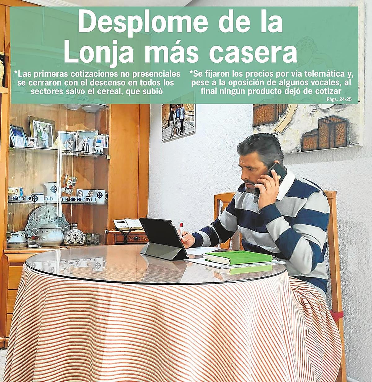 El diputado Julián Barrera, en su casa mientras se conectaba con vocales de las mesas para fijar las cotizaciones.