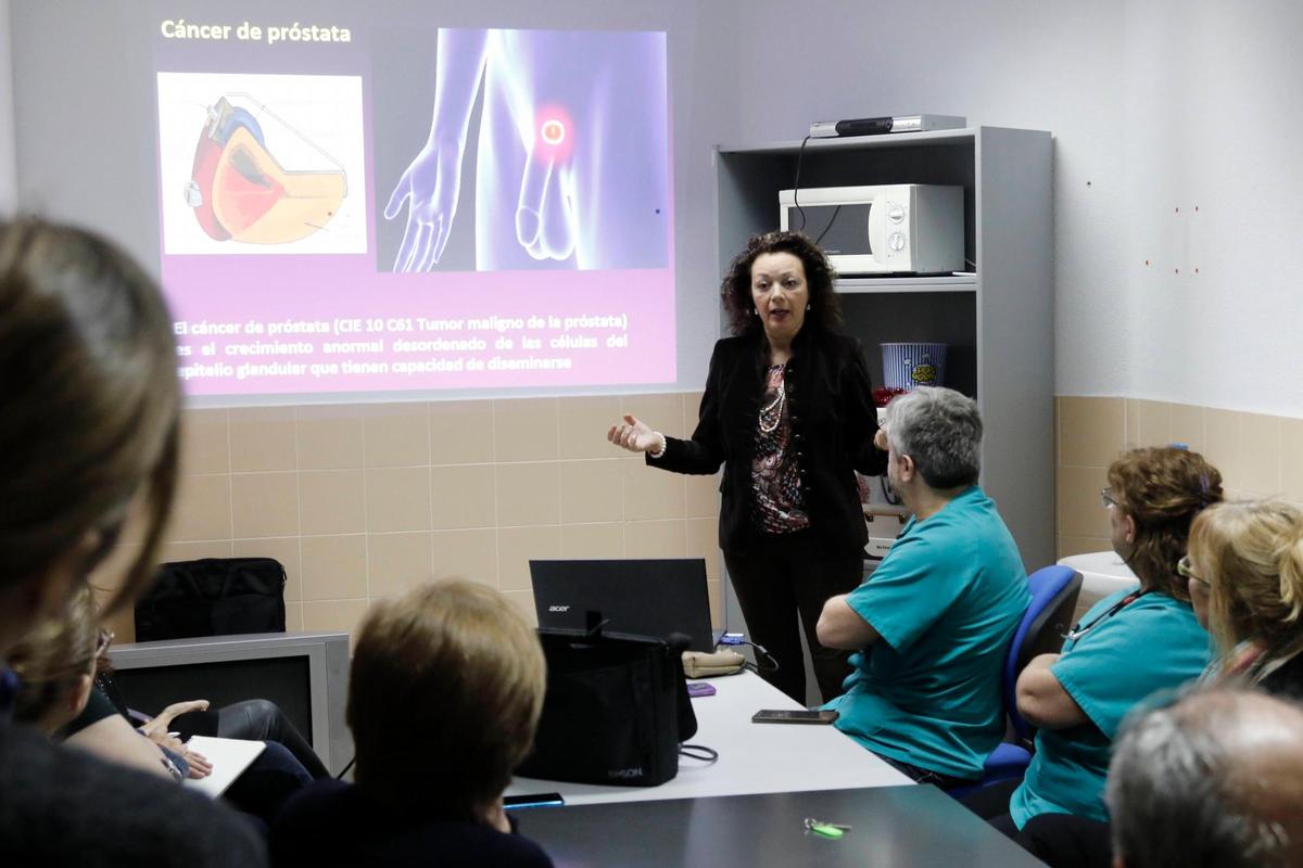 La doctora María Fernanda Lorenzo, durante una reunión de trabajo con miembros de centros de salud.