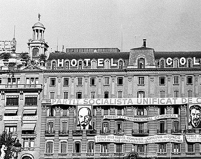Imagen del hotel Colón en Barcelona, sede del PSUC al comienzo de la guerra.