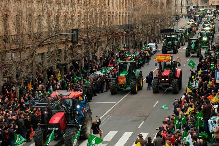 Tractorada de Salamanca, con la Gran Vía llena de tractores el pasado 31 de enero.