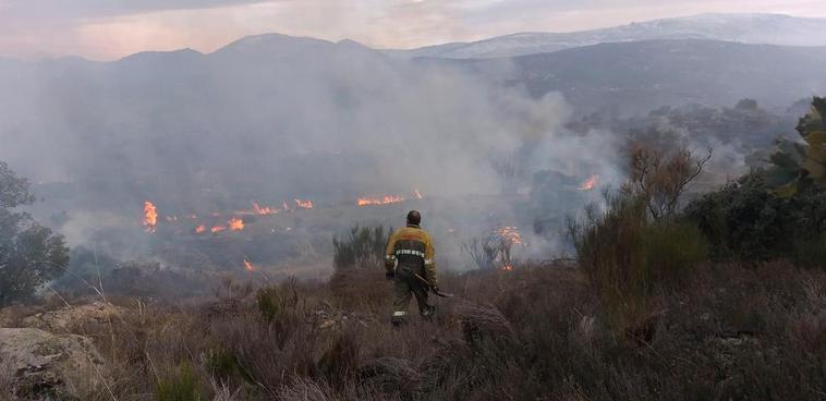 Incendio forestal en Sorihuela avivado por el viento