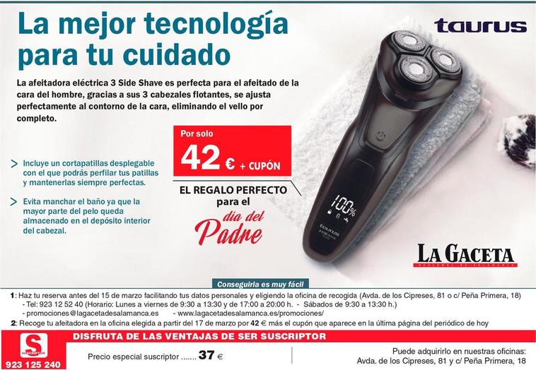 Logra el apurado perfecto la afeitadora Taurus que te ofrece LA GACETA