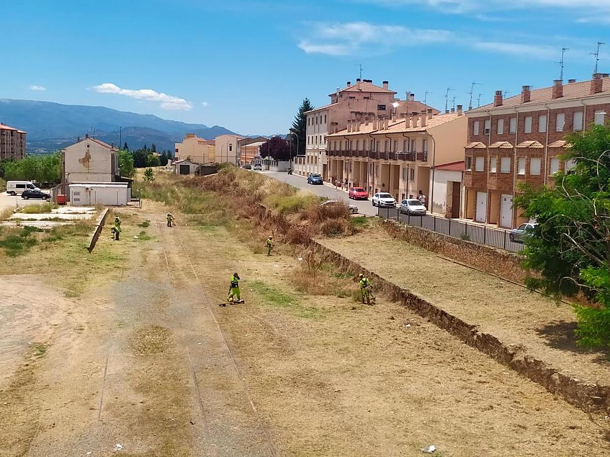 Imagen de la limpieza realizada en el entorno de la estación de tren de Guijuelo.