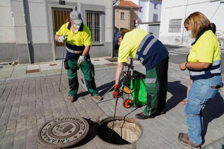 Los trabajadores, Saúl de Arriba y Mariano Colomé, junto a la responsable del control de plagas.