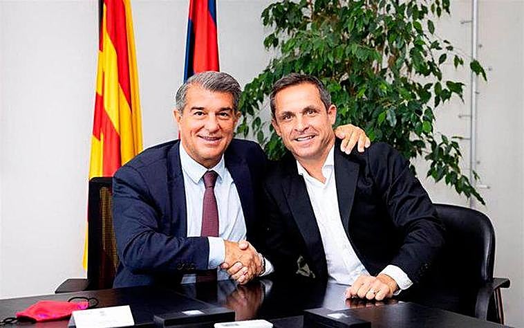 Joan Laporta y Sergi Barjuan.