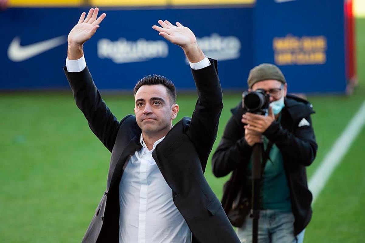 Xavi Hernández en su presentación como técnico del Barcelona.