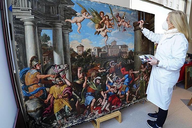 Trabajo de restauración de “La matanza de los inocentes”.