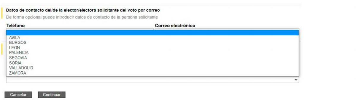 Elección de la provincia desde donde se emite el voto.