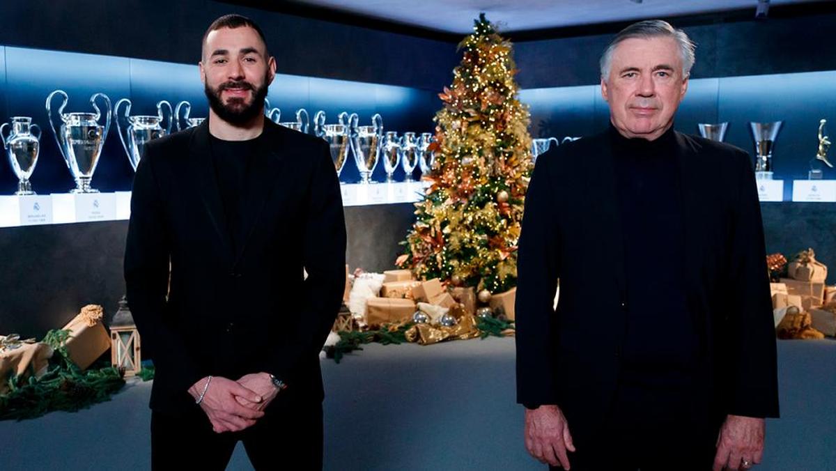 Ancelotti, en la felicitación navideña junto a Benzema
