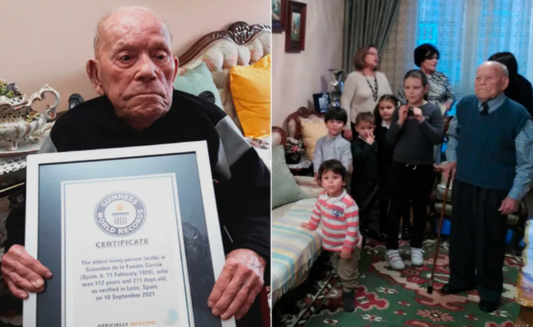 Saturnino de la Fuente García, con la placa del Guinness World Record