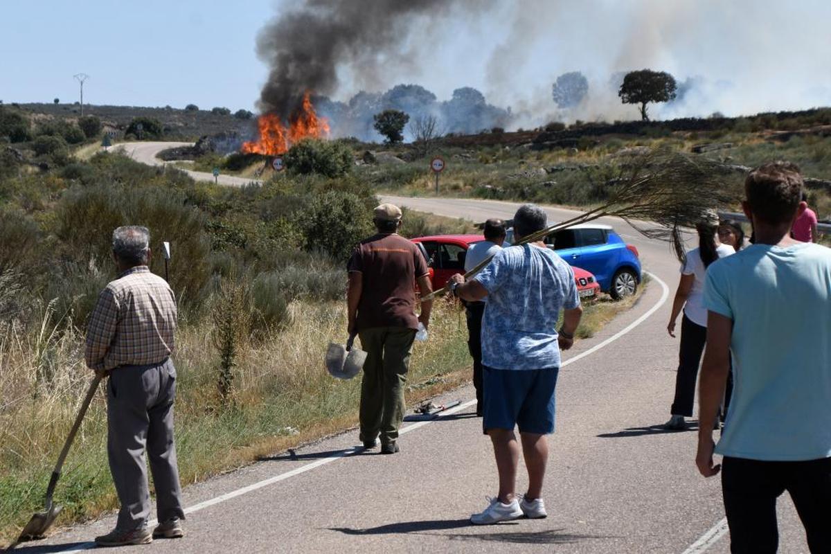 Vecinos ayudan en las labores de extinción del incendio de San Felices