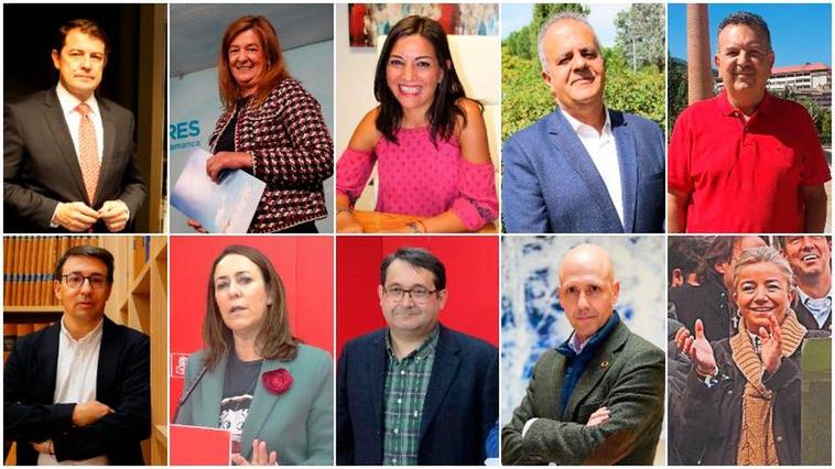 Mañueco, Bellota, Esteban, Sánchez y Hernández (PP); Pablos, Rubio y Cepa (PSOE); Menéndez y Rodríguez (Vox).