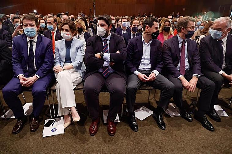 Mañueco, Ayuso, Miras, Bonilla, Feijóo y González Pons.