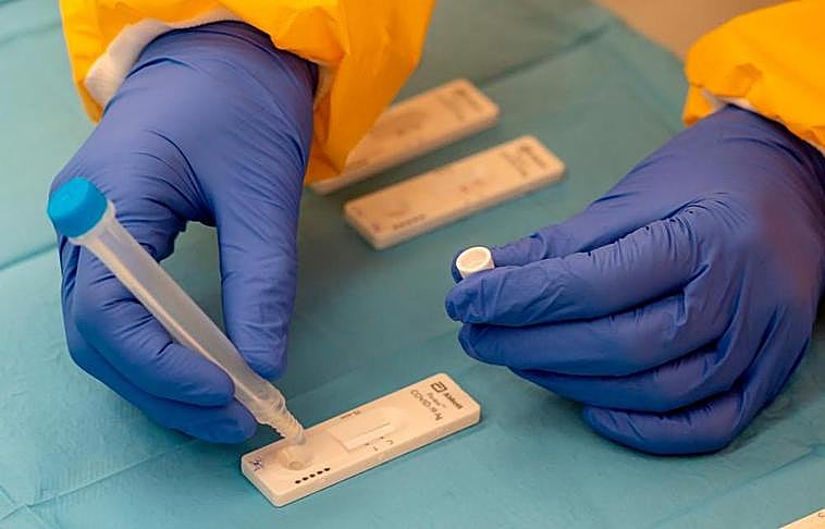 Un sanitario realiza un test de antígenos.