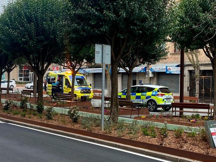 Una patrulla de la Policía Local y una ambulancia de Sacyl, en el lugar de los hechos.