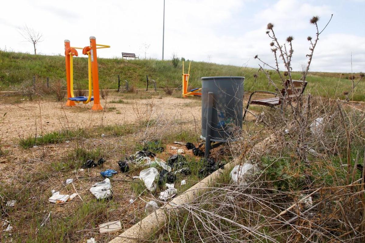 Cardos y basura en un parque de Chamberí.