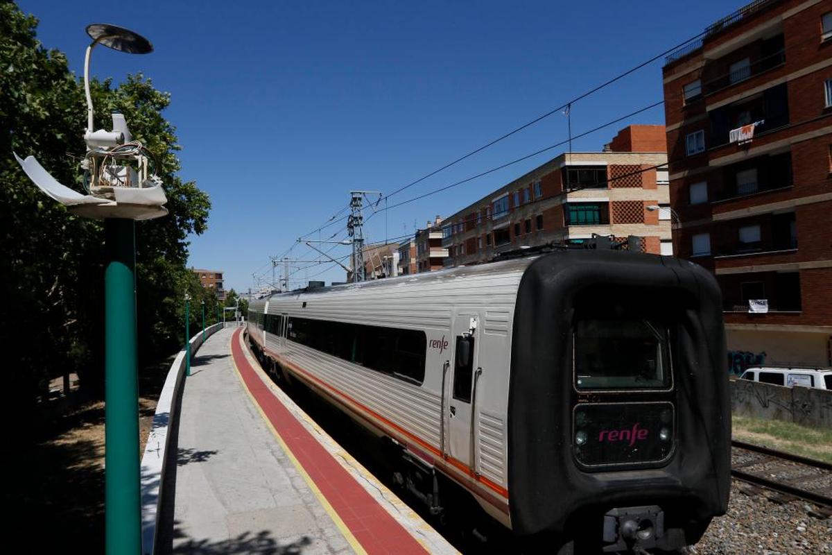 Un tren pasando por el apeadero de La Alamedilla.