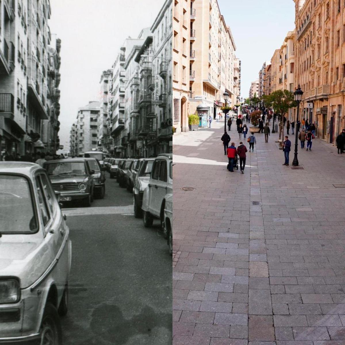 La calle Zamora, antes y después de su peatonalización