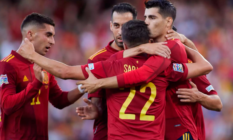 Celebración de un gol en otro partido de la Seleccioón.