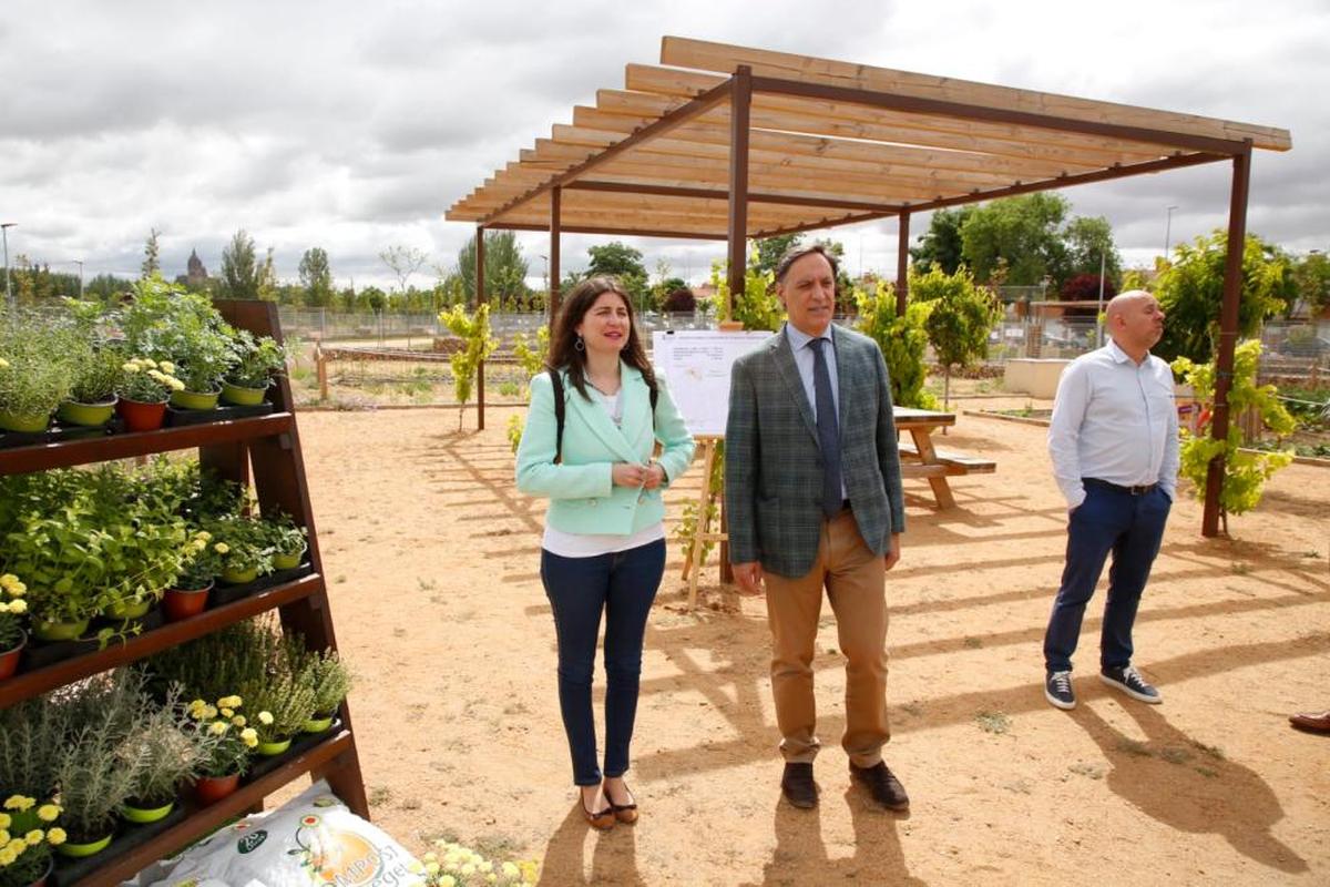 Carlos García Carbayo en la presentación de la ampliación de los huertos urbanos de Salamanca.