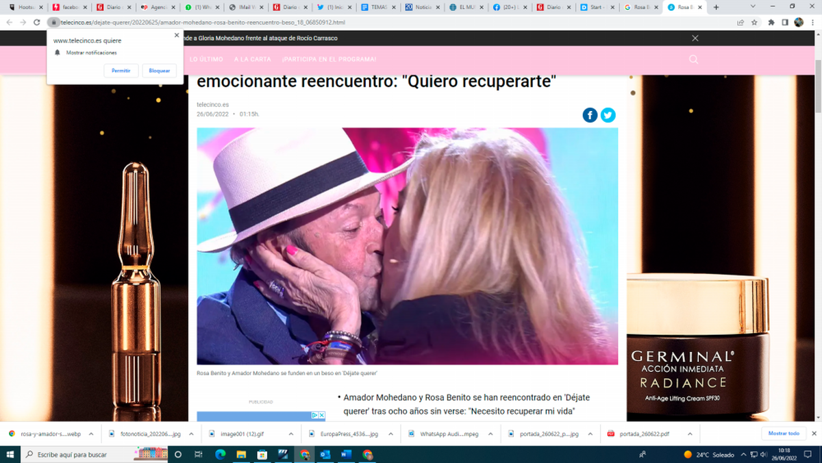 Rosa Benito y Amador Mohedano se funden en un beso en la televisión.