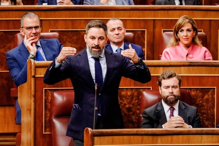 El presidente de Vox, Santiago Abascal, interviene durante una sesión plenaria en el Congreso de los Diputados.